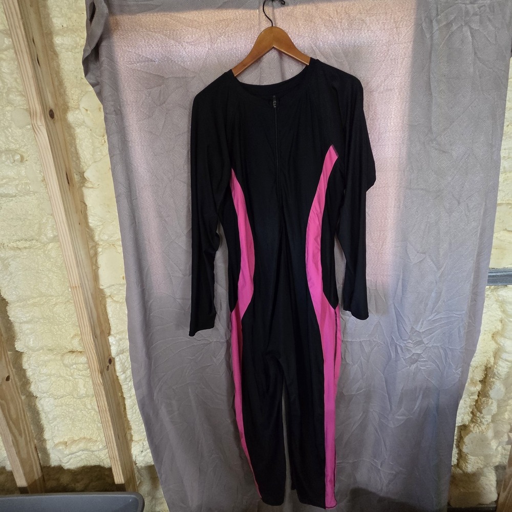 UV Sun Suit Womens 3XL Black Pink Colorblock Long Sleeve Zip One Piece Lined
